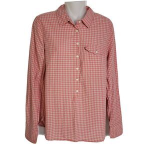 J. CREW Womens Blouse Small Orange Checkered Long Sleeve Button Front One Pocket